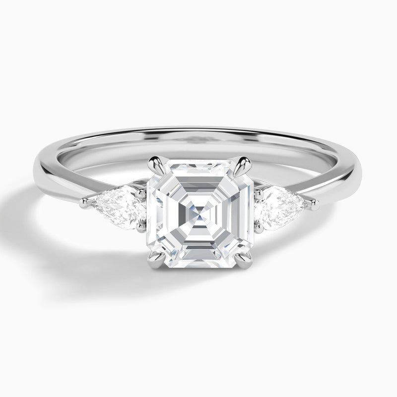 Asscher Petite Three Stone Lab Diamond Engagement Ring In 18K White Gold - Lucenjuri