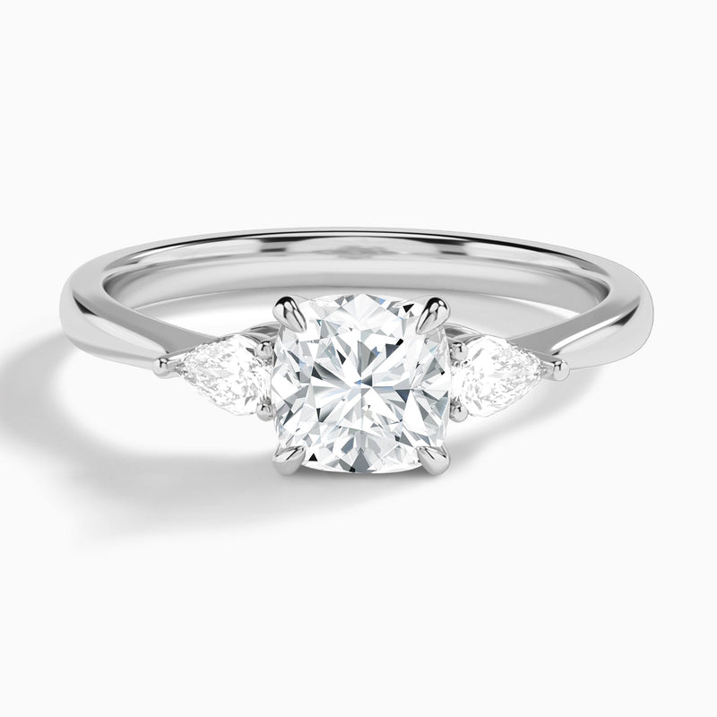 Cushion Petite Three Stone Lab Diamond Engagement Ring In 18K White Gold - Lucenjuri