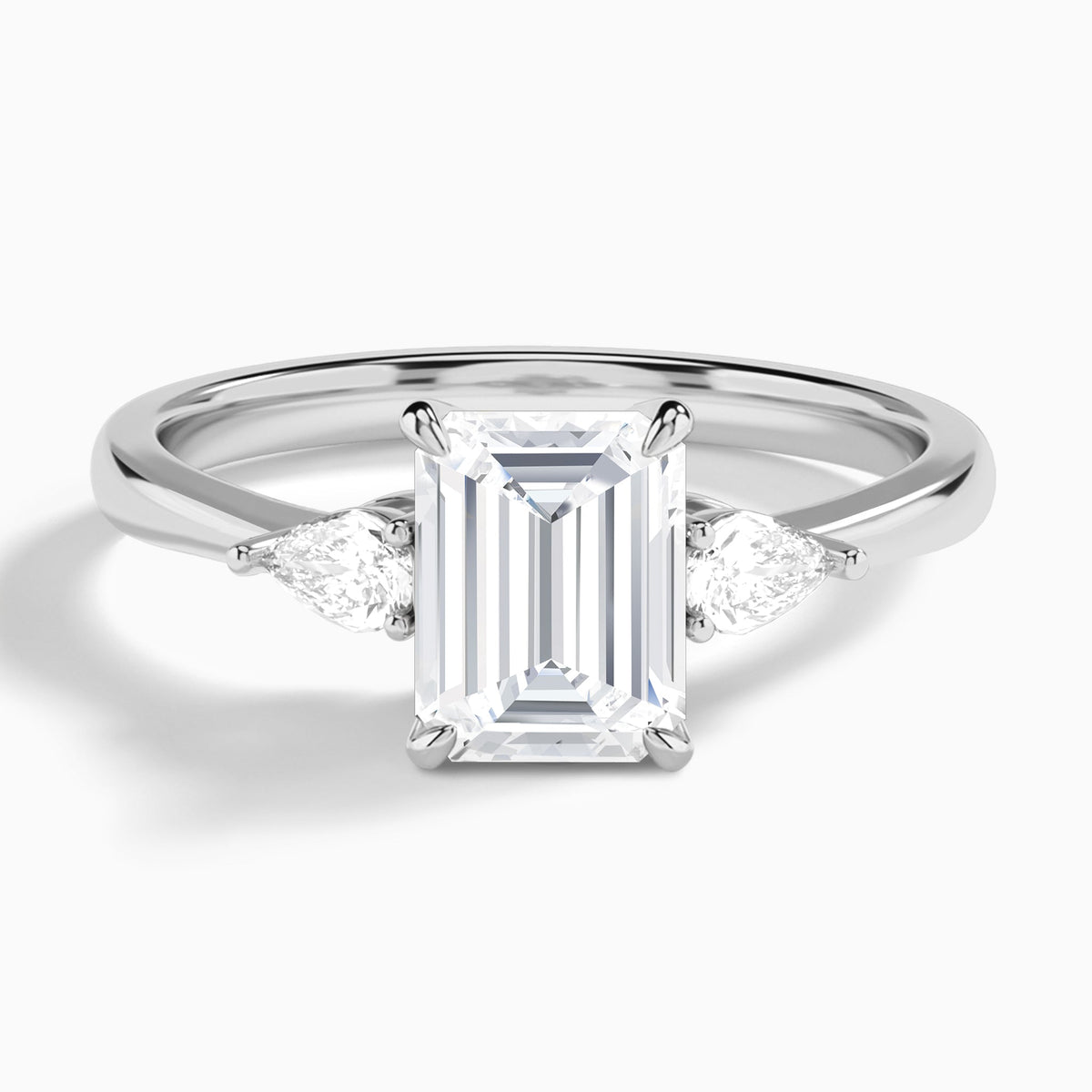 Emerald Petite Three Stone Lab Diamond Engagement Ring In 14K White Gold - Lucenjuri