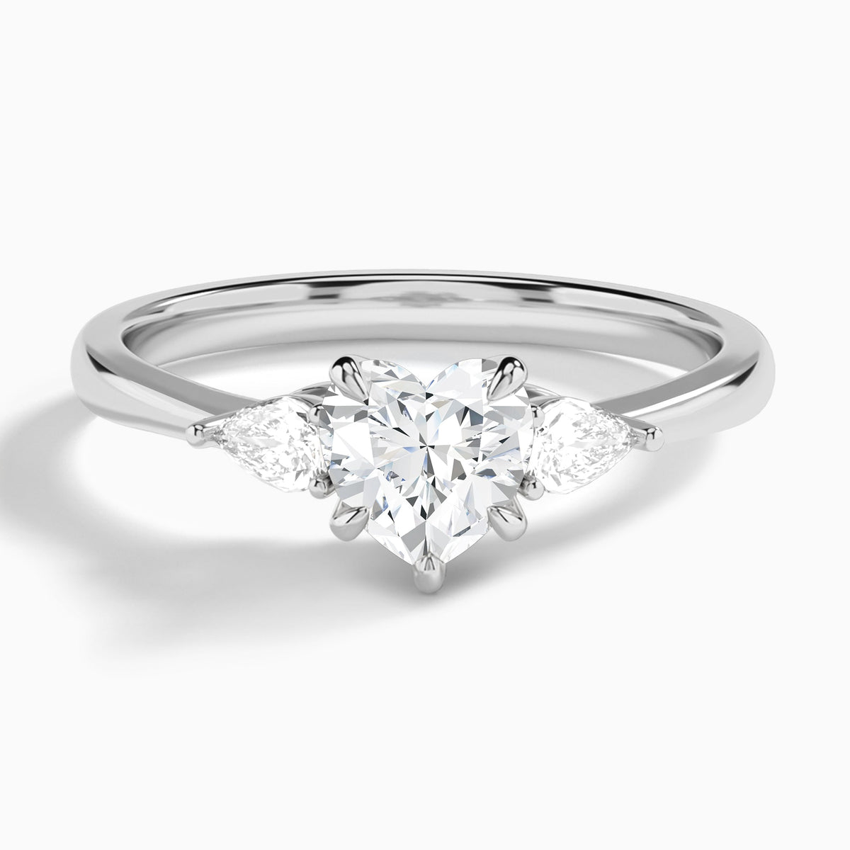 Heart Petite Three Stone Lab Diamond Engagement Ring In 14K White Gold - Lucenjuri