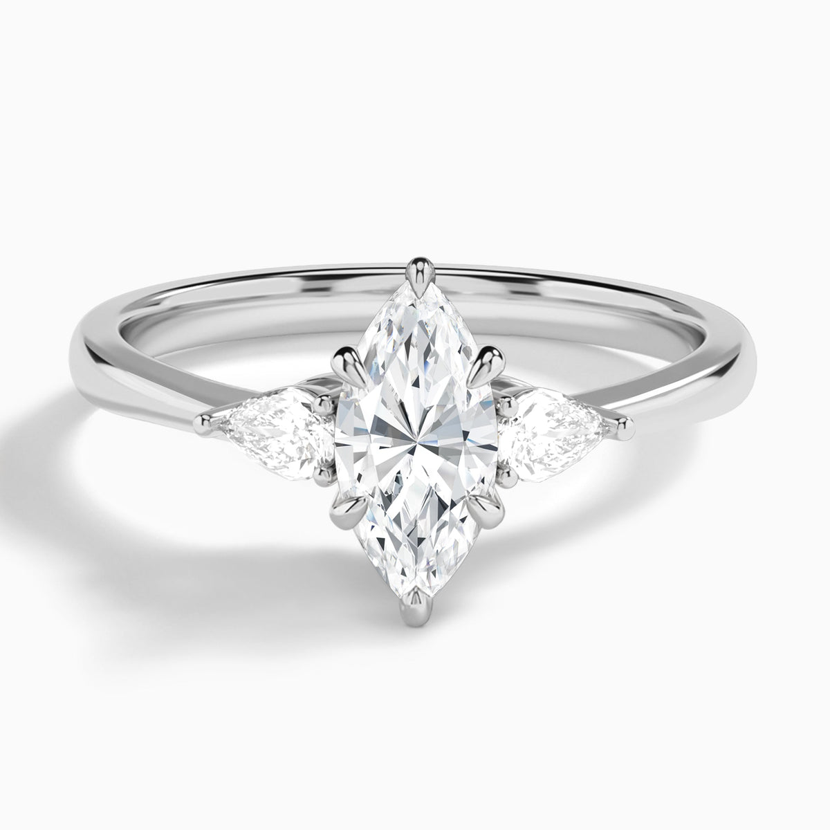 Marquise Petite Three Stone Lab Diamond Engagement Ring In 14K White Gold - Lucenjuri