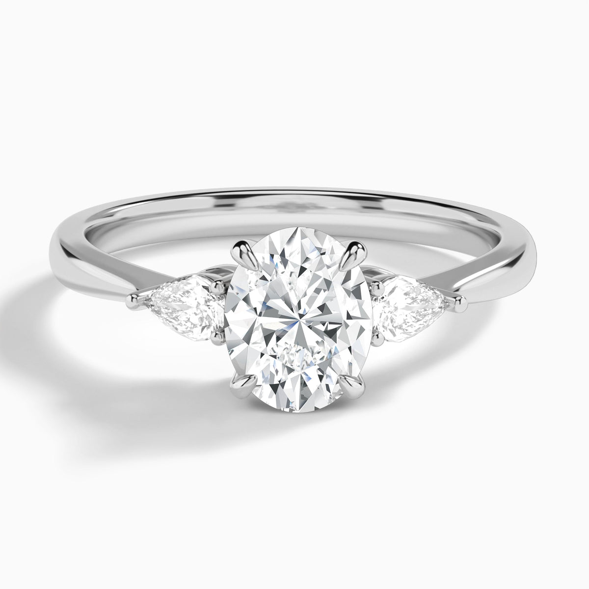 Oval Petite Three Stone Lab Diamond Engagement Ring In 18K White Gold - Lucenjuri