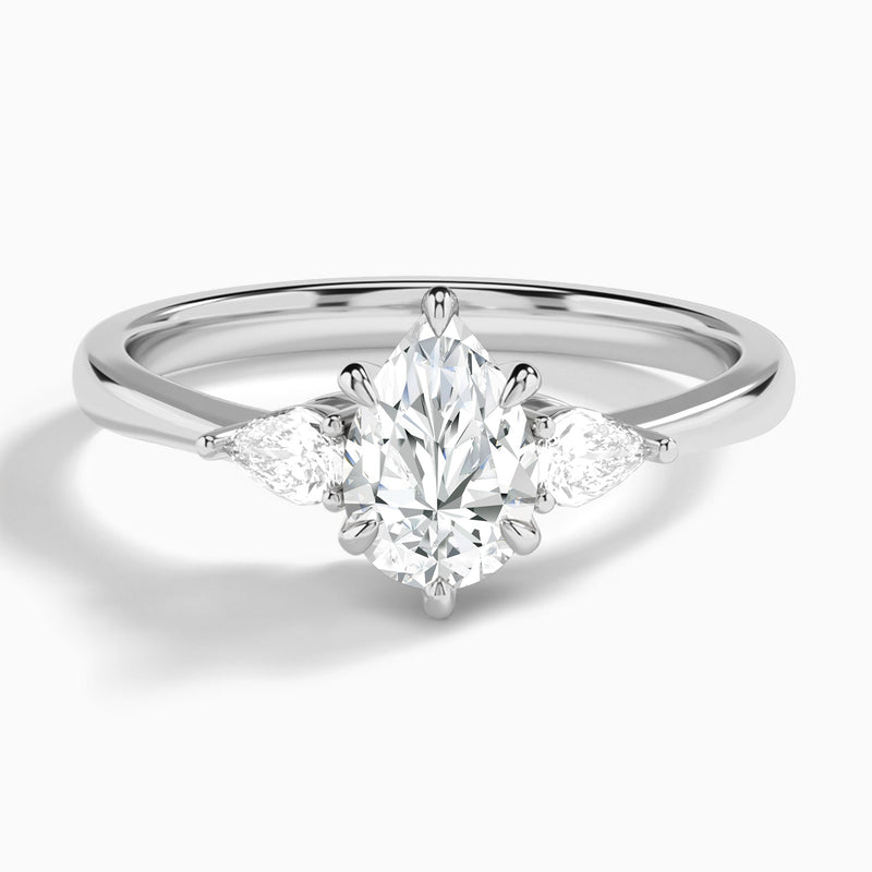 Pear Petite Three Stone Lab Diamond Engagement Ring In 14K White Gold - Lucenjuri