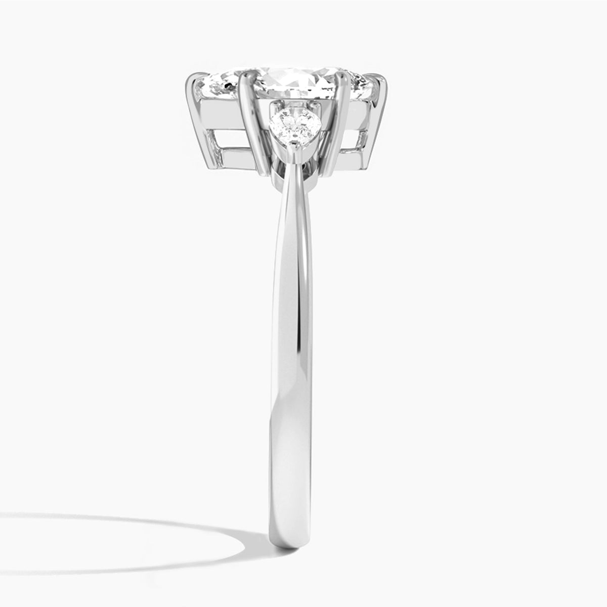 Pear Petite Three Stone Lab Diamond Engagement Ring In 14K White Gold, Side View
