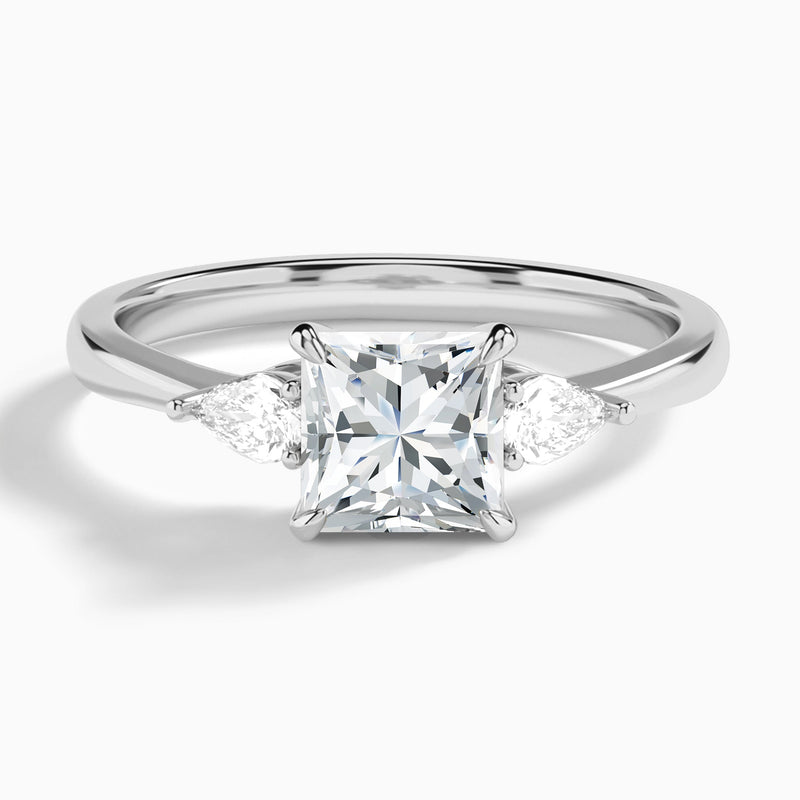 Princess Petite Three Stone Lab Diamond Engagement Ring In 14K White Gold - Lucenjuri