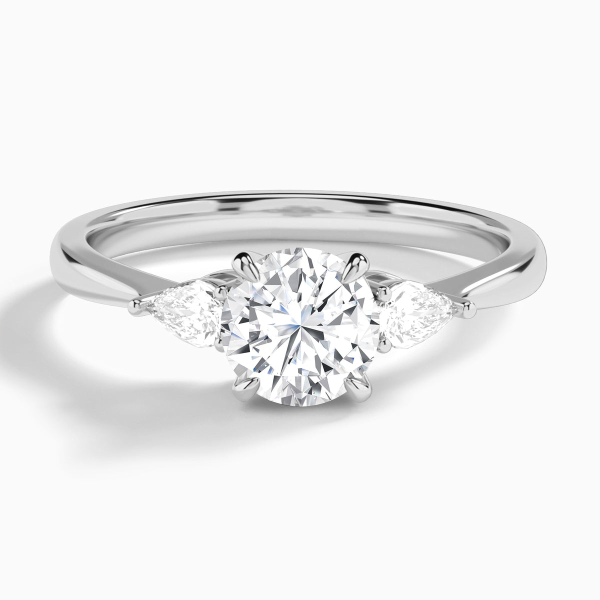 Round Petite Three Stone Lab Diamond Engagement Ring In 18K White Gold - Lucenjuri