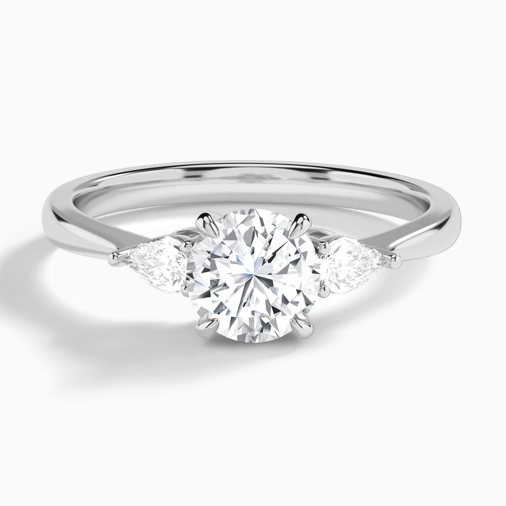 Round Petite Three Stone Lab Diamond Engagement Ring In 14K White Gold - Lucenjuri