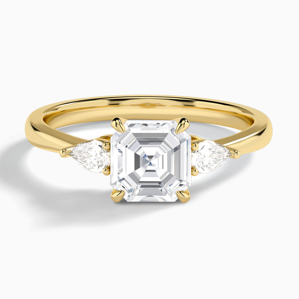Asscher Petite Three Stone Lab Diamond Engagement Ring In 18K Yellow Gold - Lucenjuri