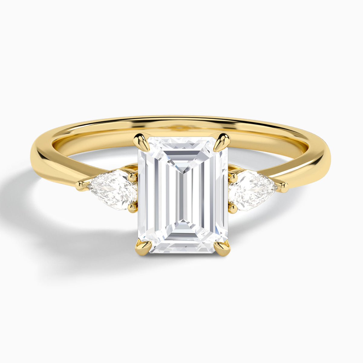 Emerald Petite Three Stone Lab Diamond Engagement Ring In 18K Yellow Gold - Lucenjuri