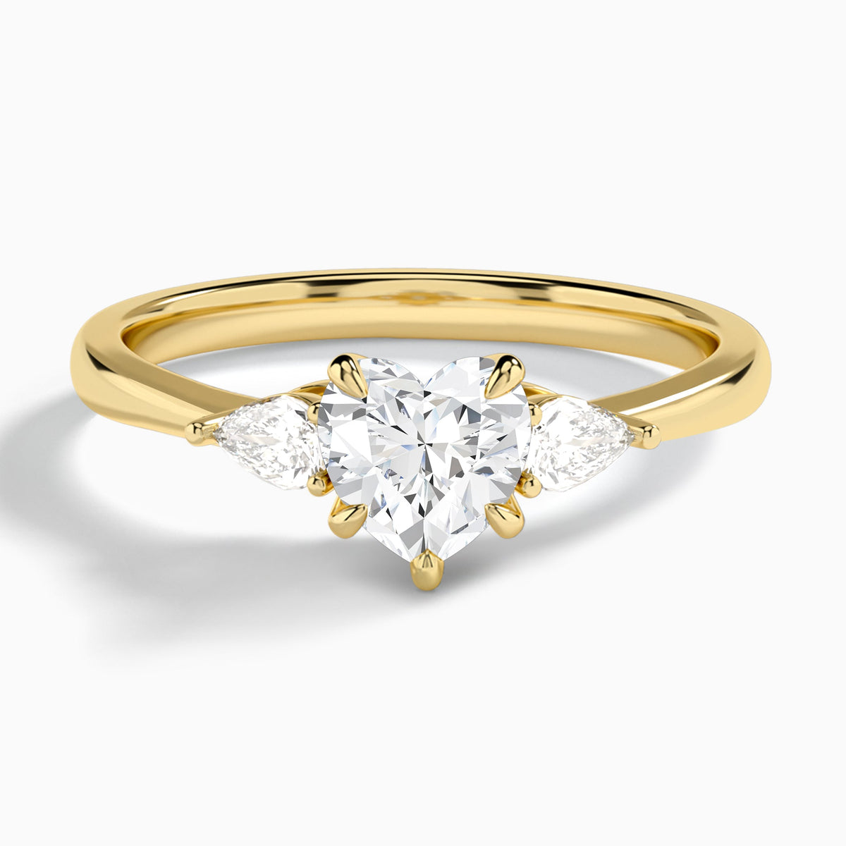Heart Petite Three Stone Lab Diamond Engagement Ring In 14K Yellow Gold - Lucenjuri