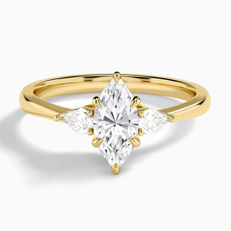 Marquise Petite Three Stone Lab Diamond Engagement Ring In 14K Yellow Gold - Lucenjuri