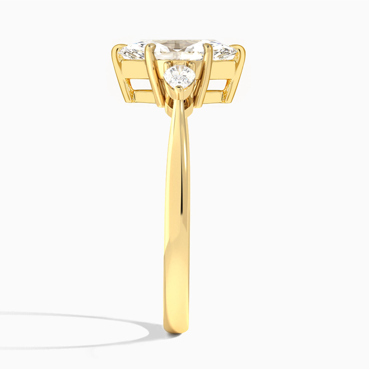Marquise Petite Three Stone Lab Diamond Engagement Ring In 18K Yellow Gold, Side View