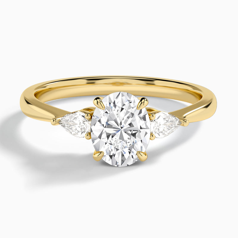 Oval Petite Three Stone Lab Diamond Engagement Ring In 14K Yellow Gold - Lucenjuri