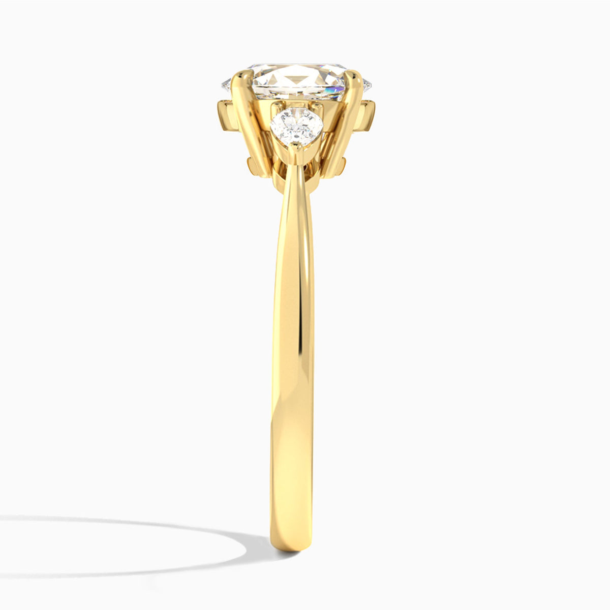 Oval Petite Three Stone Lab Diamond Engagement Ring In 14K Yellow Gold, Side View