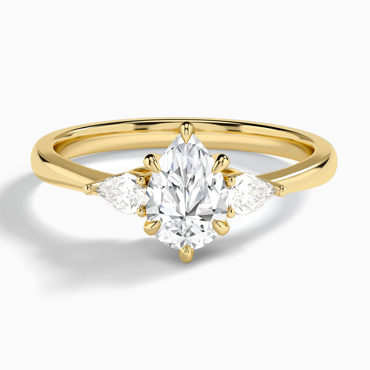 Pear Petite Three Stone Lab Diamond Engagement Ring In 18K Yellow Gold - Lucenjuri