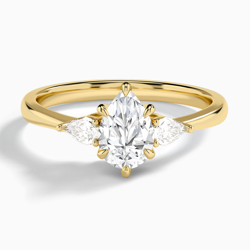 Pear Petite Three Stone Lab Diamond Engagement Ring In 14K Yellow Gold - Lucenjuri