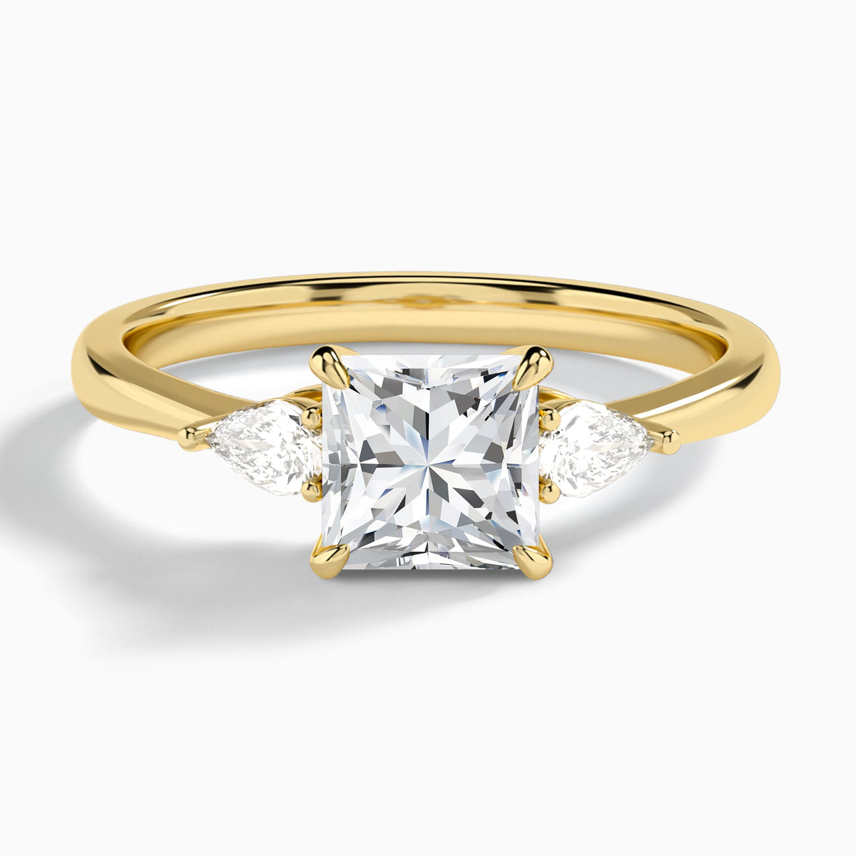 Princess Petite Three Stone Lab Diamond Engagement Ring In 14K Yellow Gold - Lucenjuri