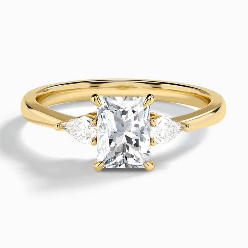 Radiant Petite Three Stone Lab Diamond Engagement Ring In 18K Yellow Gold - Lucenjuri