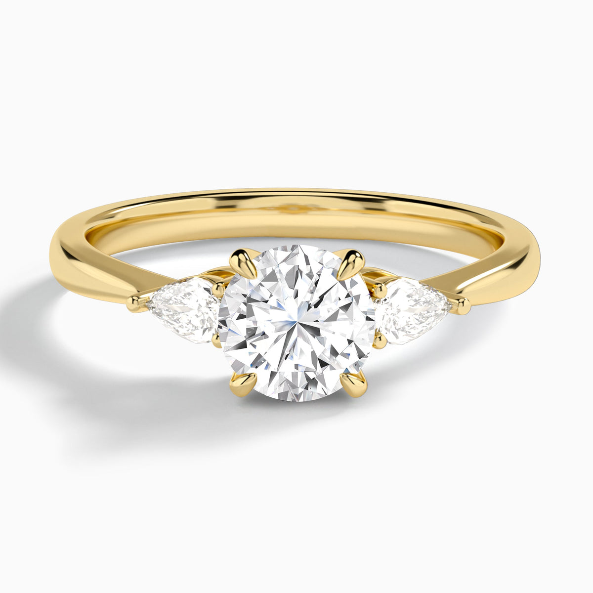 Round Petite Three Stone Lab Diamond Engagement Ring In 18K Yellow Gold - Lucenjuri