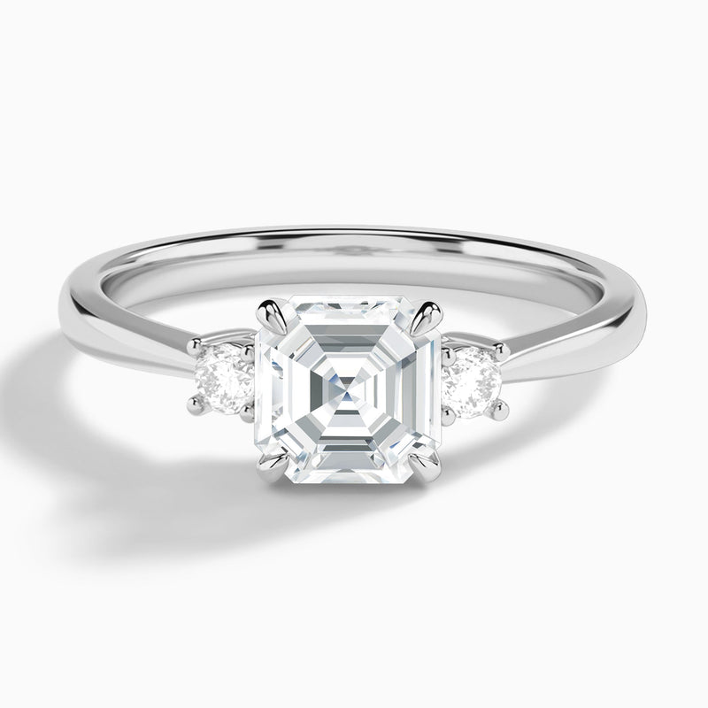 Asscher Mona Three Stone Lab Grown Diamond Engagement Ring In Platinum - Lucenjuri