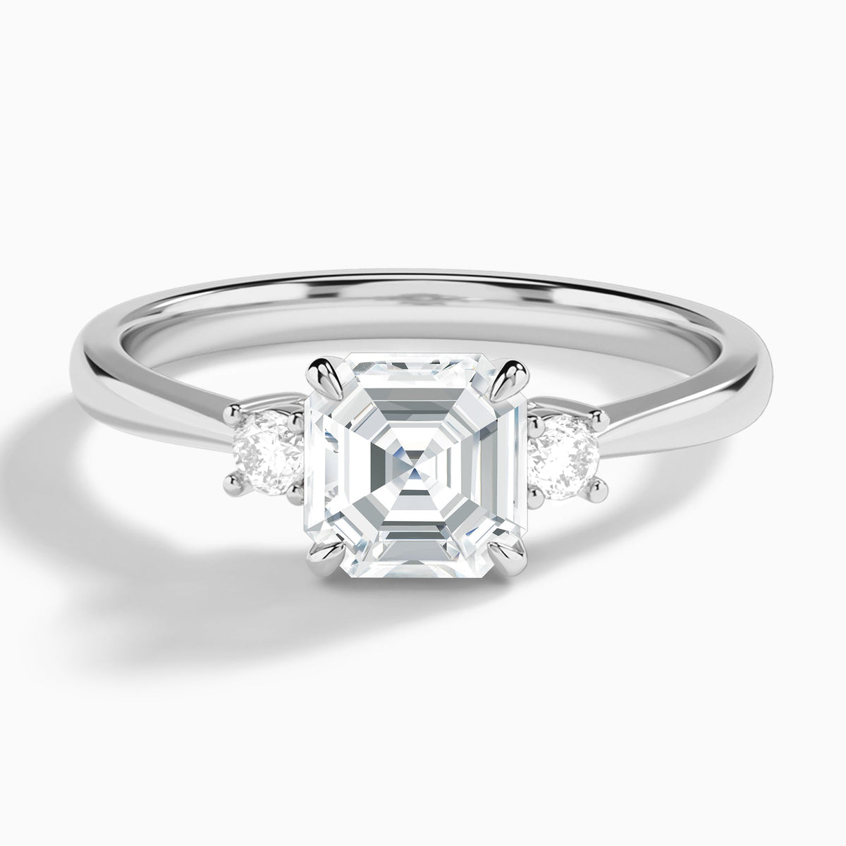 Asscher Mona Three Stone Lab Grown Diamond Engagement Ring In Platinum - Lucenjuri