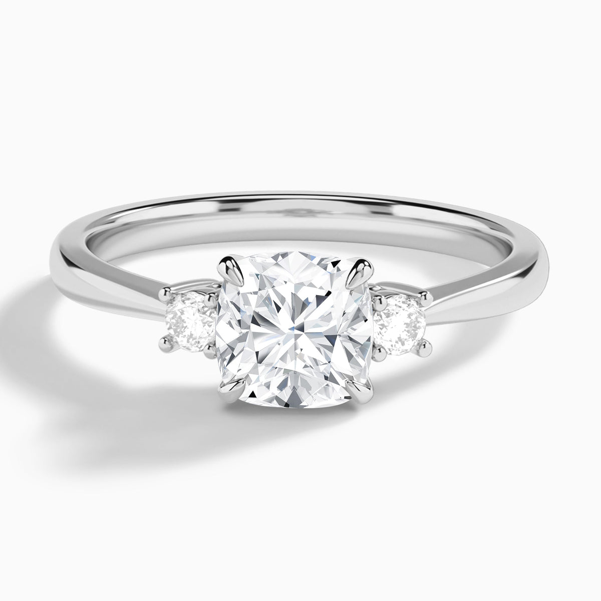 Cushion Mona Three Stone Lab Grown Diamond Engagement Ring In Platinum - Lucenjuri
