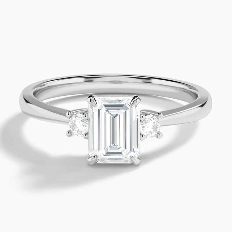 Emerald Mona Three Stone Lab Grown Diamond Engagement Ring In Platinum - Lucenjuri