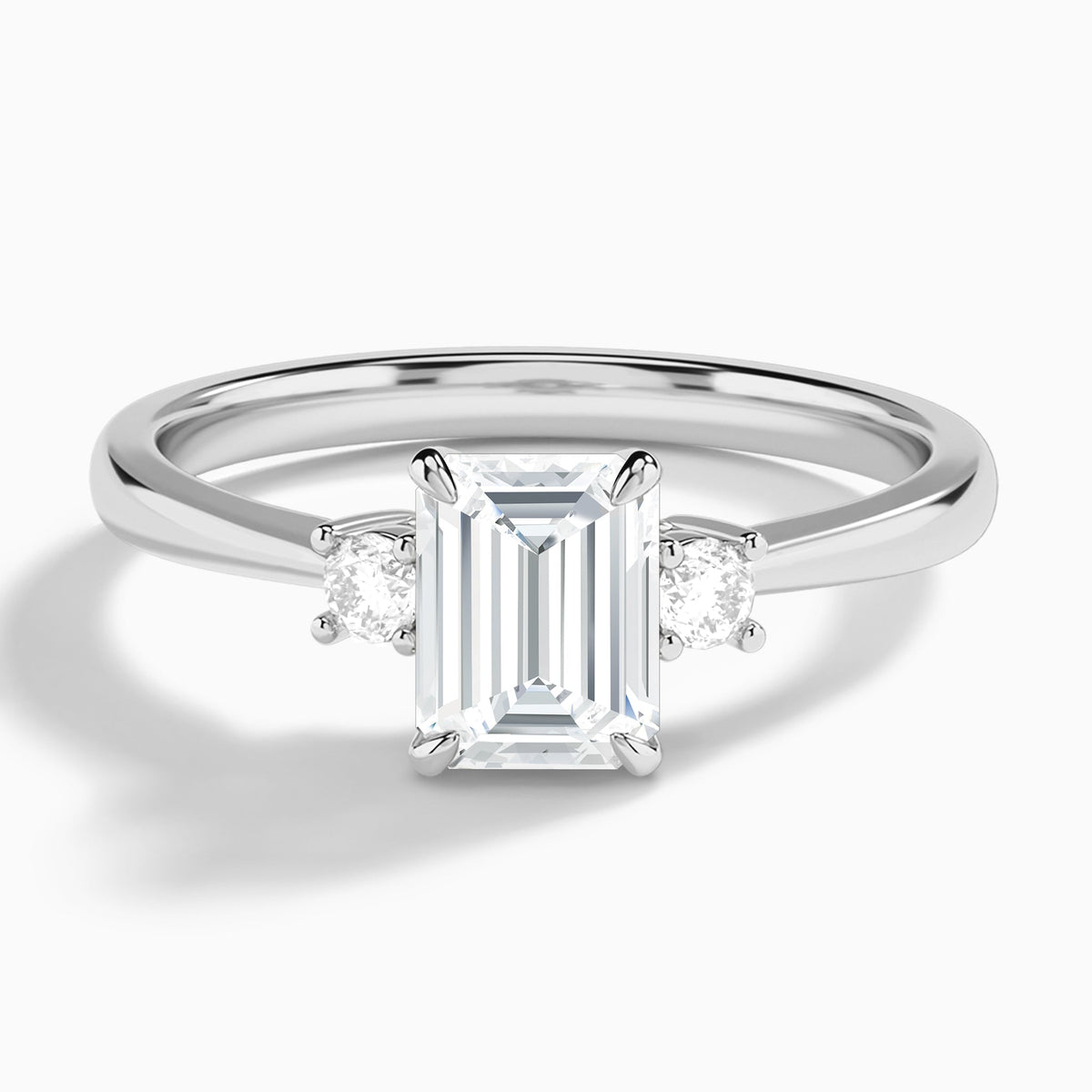 Emerald Mona Three Stone Lab Grown Diamond Engagement Ring In Platinum - Lucenjuri