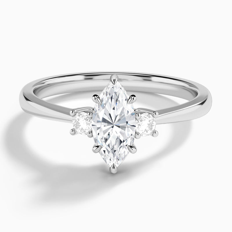Marquise Mona Three Stone Lab Grown Diamond Engagement Ring In Platinum - Lucenjuri