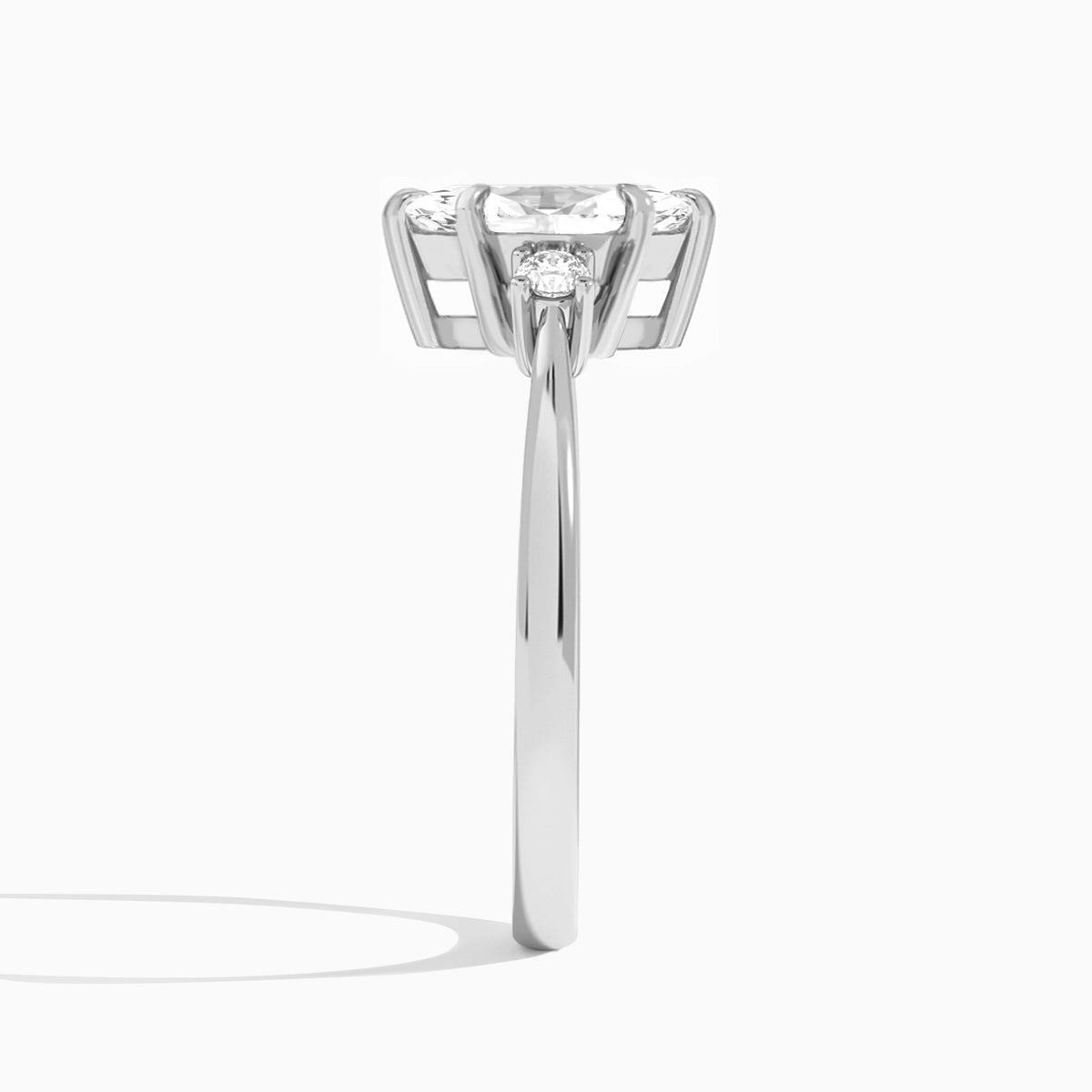 Marquise Mona Three Stone Lab Grown Diamond Engagement Ring In Platinum, Side View