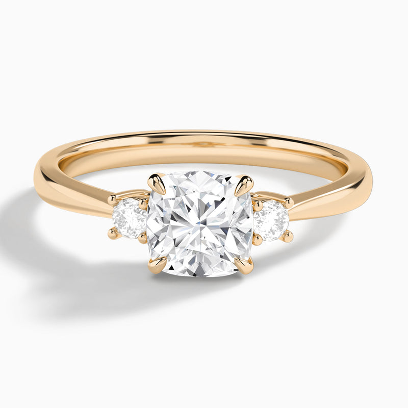 Cushion Mona Three Stone Lab Diamond Engagement Ring In 14K Rose Gold - Lucenjuri