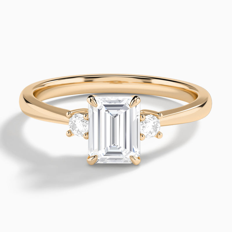 Emerald Mona Three Stone Lab Diamond Engagement Ring In 14K Rose Gold - Lucenjuri