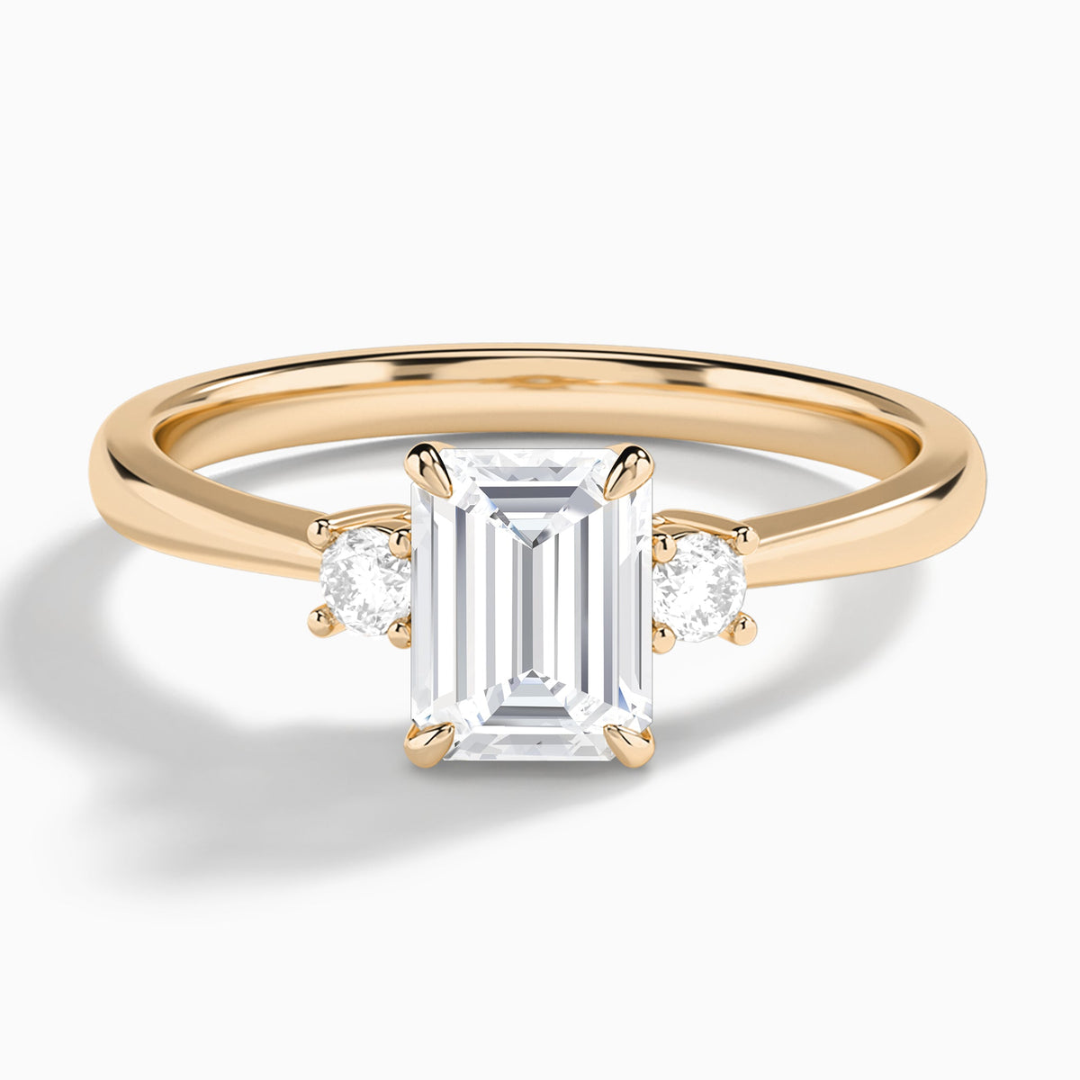 Emerald Mona Three Stone Lab Diamond Engagement Ring In 14K Rose Gold - Lucenjuri
