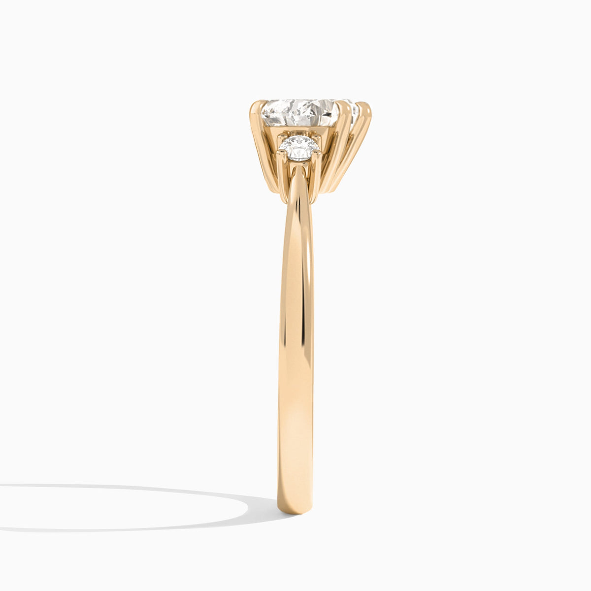 Heart Mona Three Stone Lab Diamond Engagement Ring In 14K Rose Gold, Side View