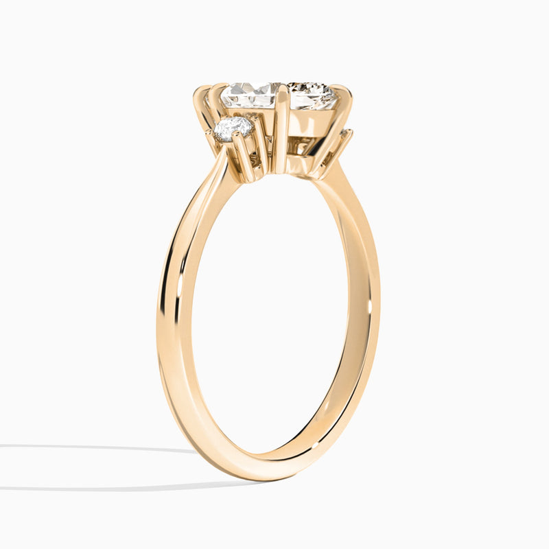 Marquise Mona Three Stone Lab Diamond Engagement Ring In 14K Rose Gold, Angle View