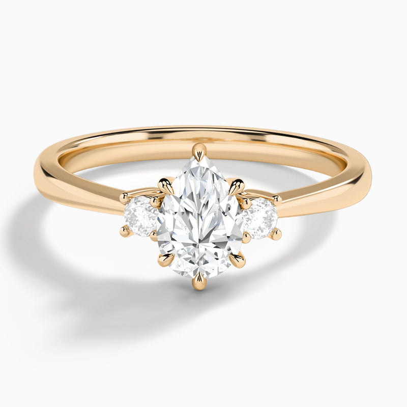 Pear Mona Three Stone Lab Diamond Engagement Ring In 14K Rose Gold - Lucenjuri