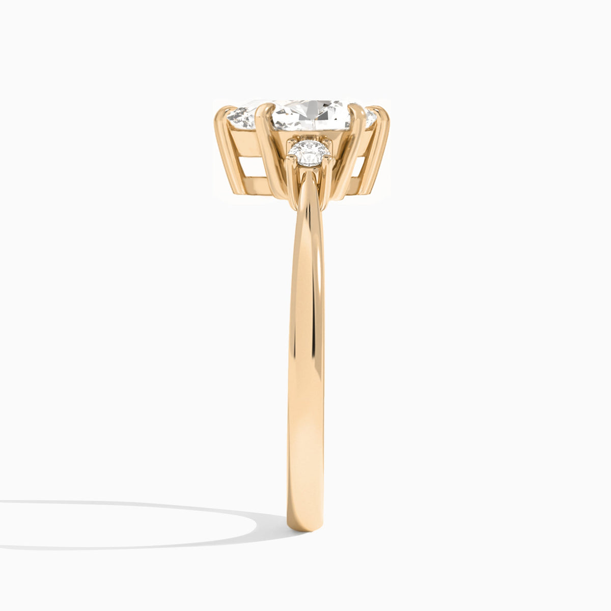 Pear Mona Three Stone Lab Diamond Engagement Ring In 14K Rose Gold, Side View
