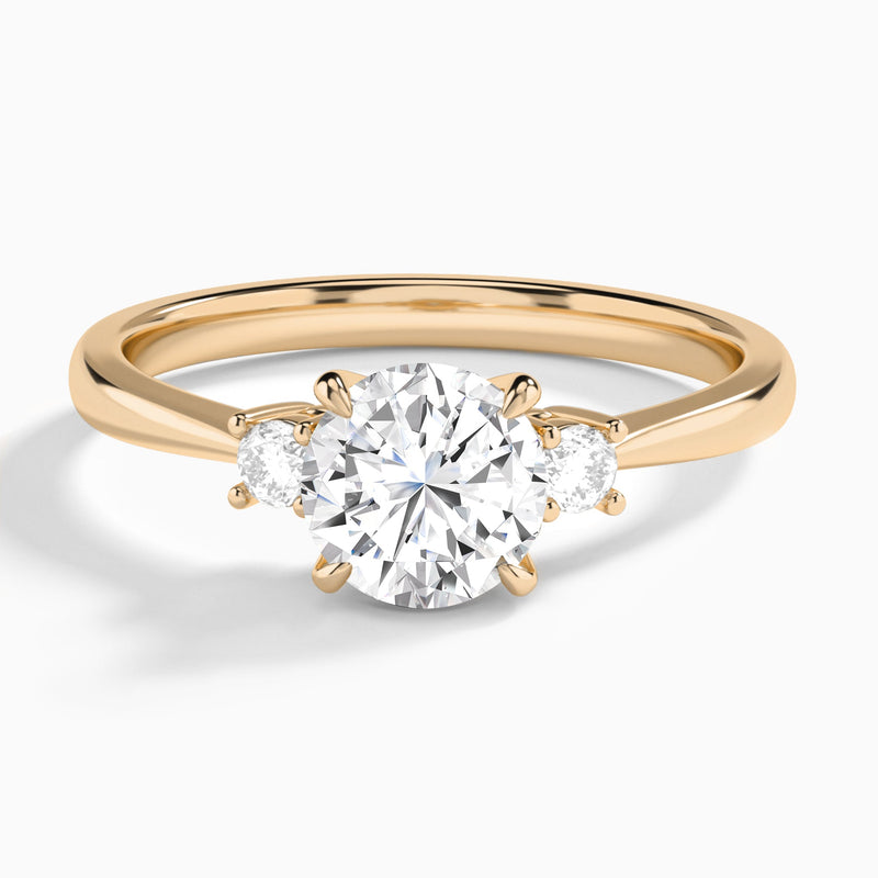 Round Mona Three Stone Lab Diamond Engagement Ring In 14K Rose Gold - Lucenjuri