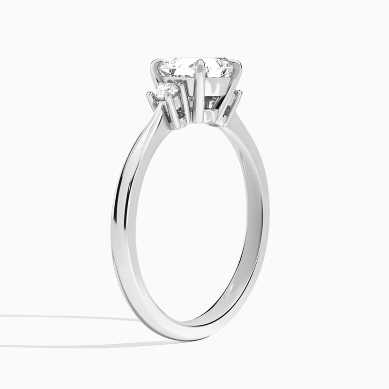 Asscher Mona Three Stone Lab Diamond Engagement Ring In 18K White Gold, Angle View