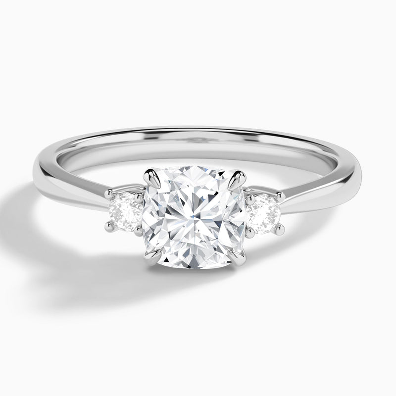 Cushion Mona Three Stone Lab Diamond Engagement Ring In 18K White Gold - Lucenjuri