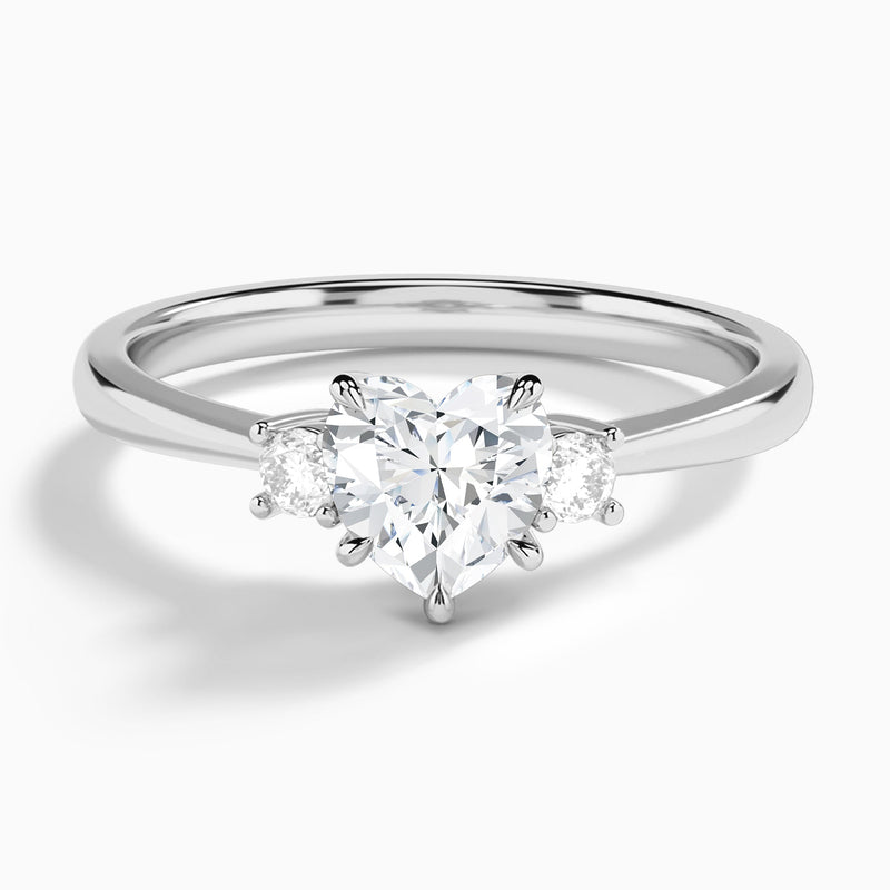 Heart Mona Three Stone Lab Diamond Engagement Ring In 14K White Gold - Lucenjuri