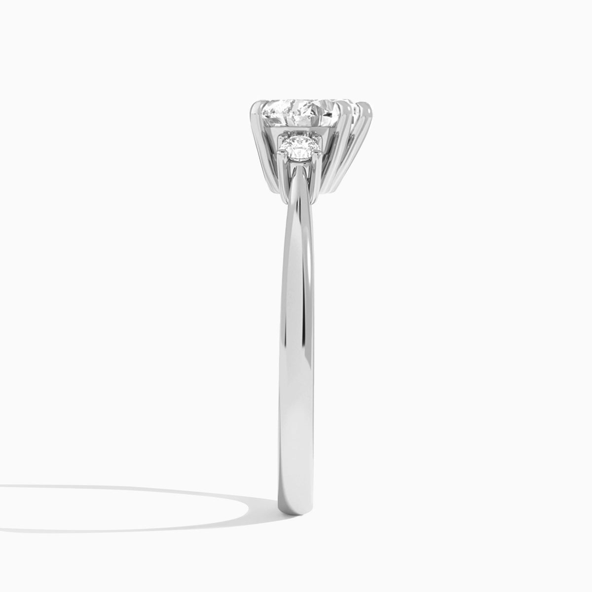 Heart Mona Three Stone Lab Diamond Engagement Ring In 18K White Gold, Side View