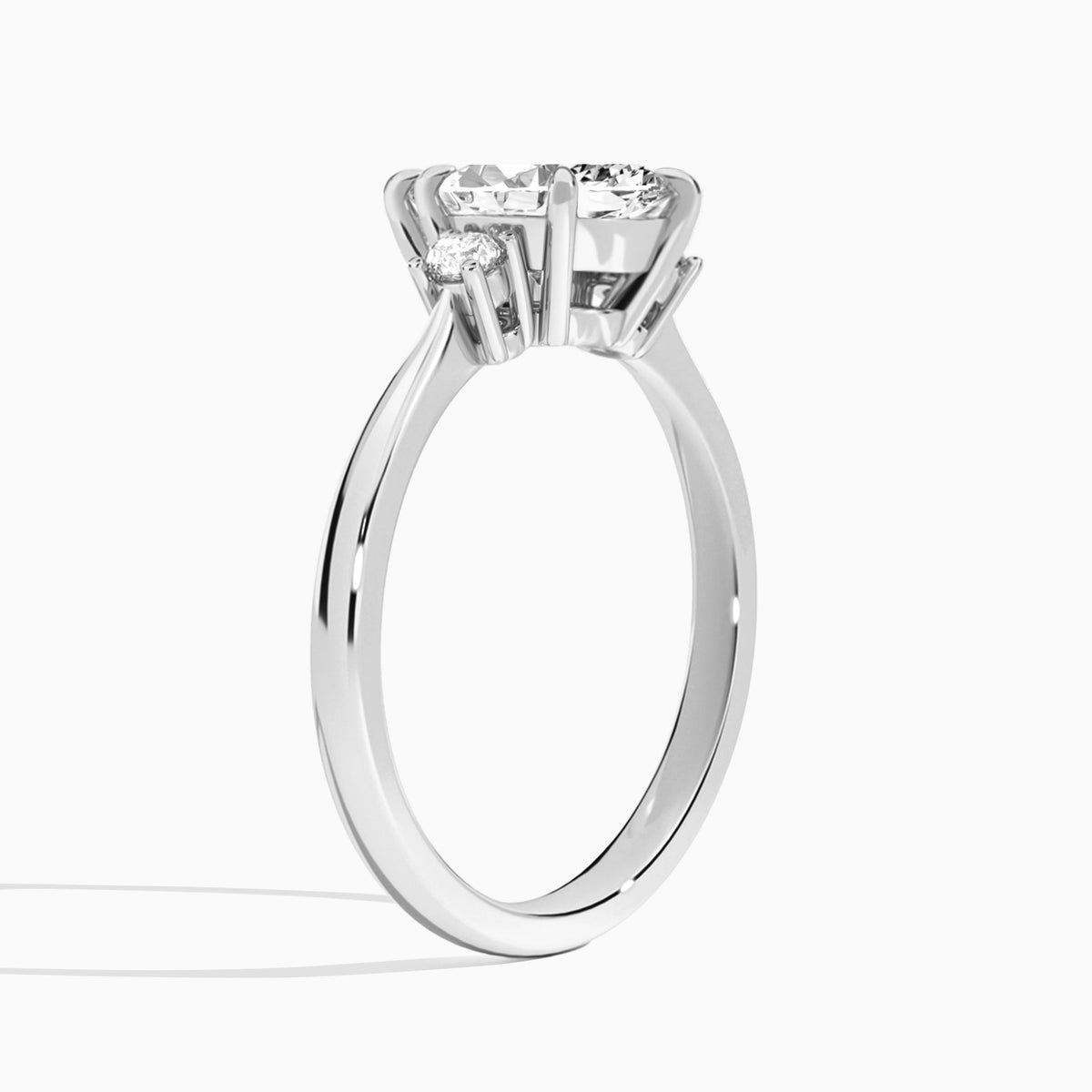 Marquise Mona Three Stone Lab Diamond Engagement Ring In 18K White Gold, Angle View