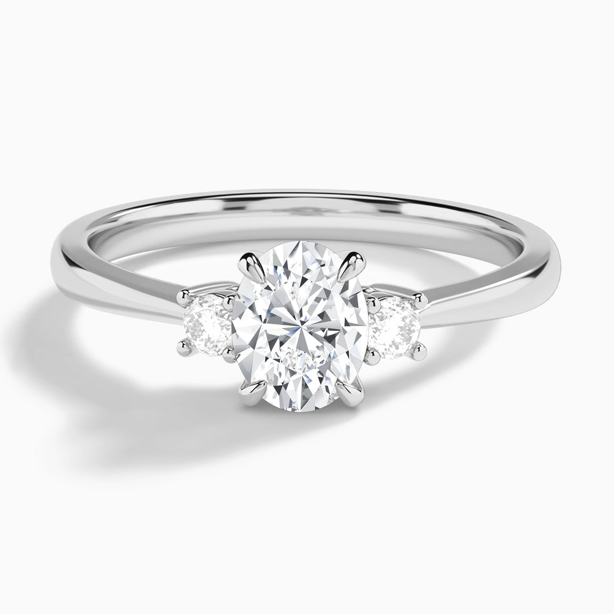 Oval Mona Three Stone Lab Diamond Engagement Ring In 18K White Gold - Lucenjuri
