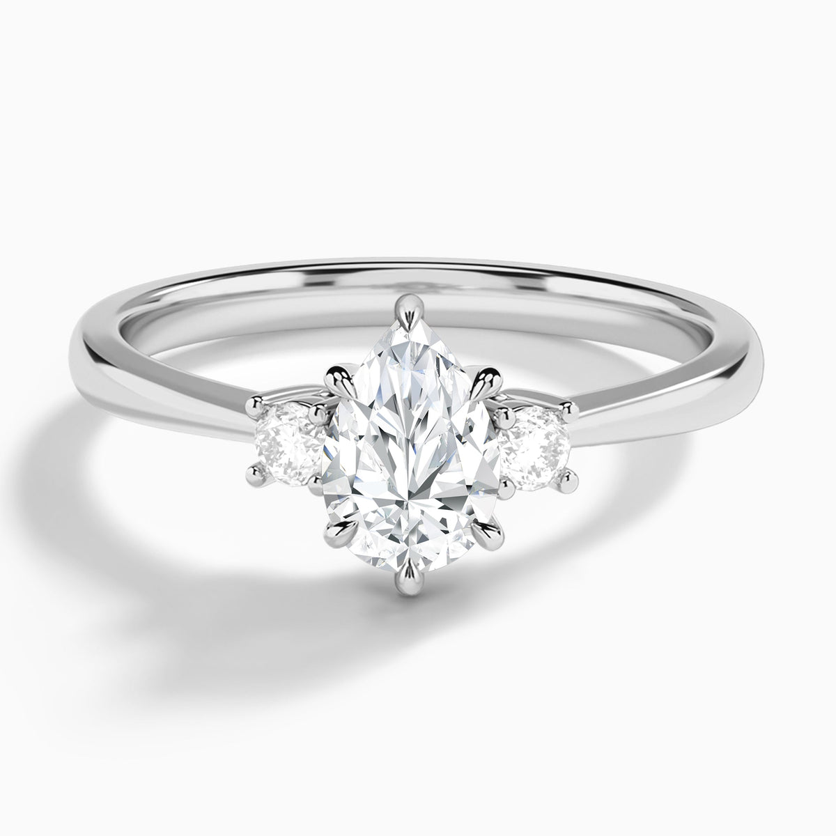 Pear Mona Three Stone Lab Diamond Engagement Ring In 18K White Gold - Lucenjuri