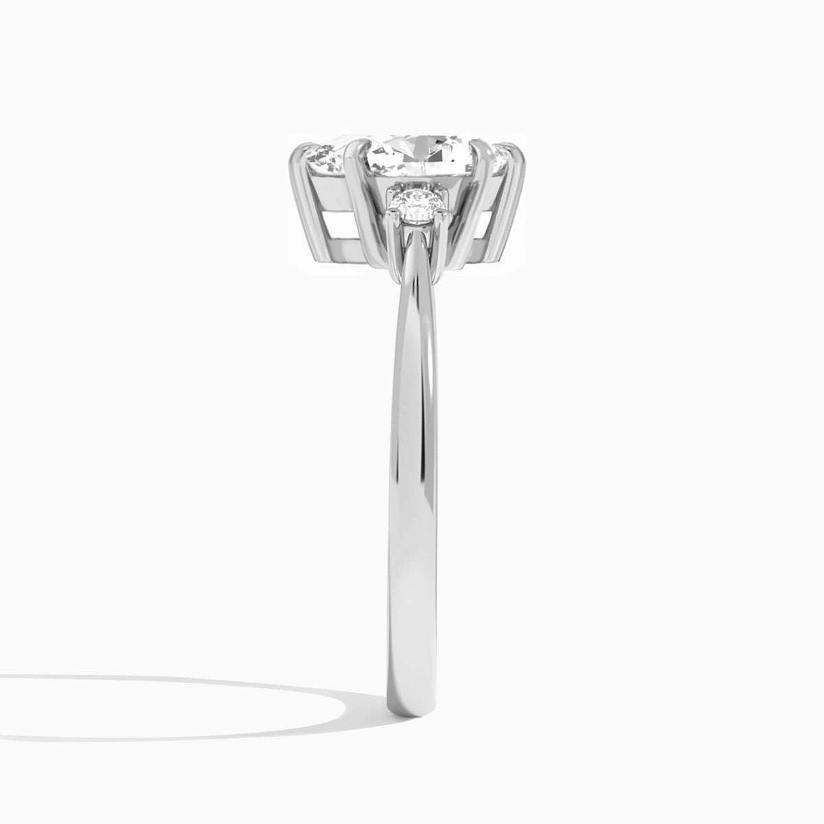 Pear Mona Three Stone Lab Diamond Engagement Ring In 18K White Gold, Side View