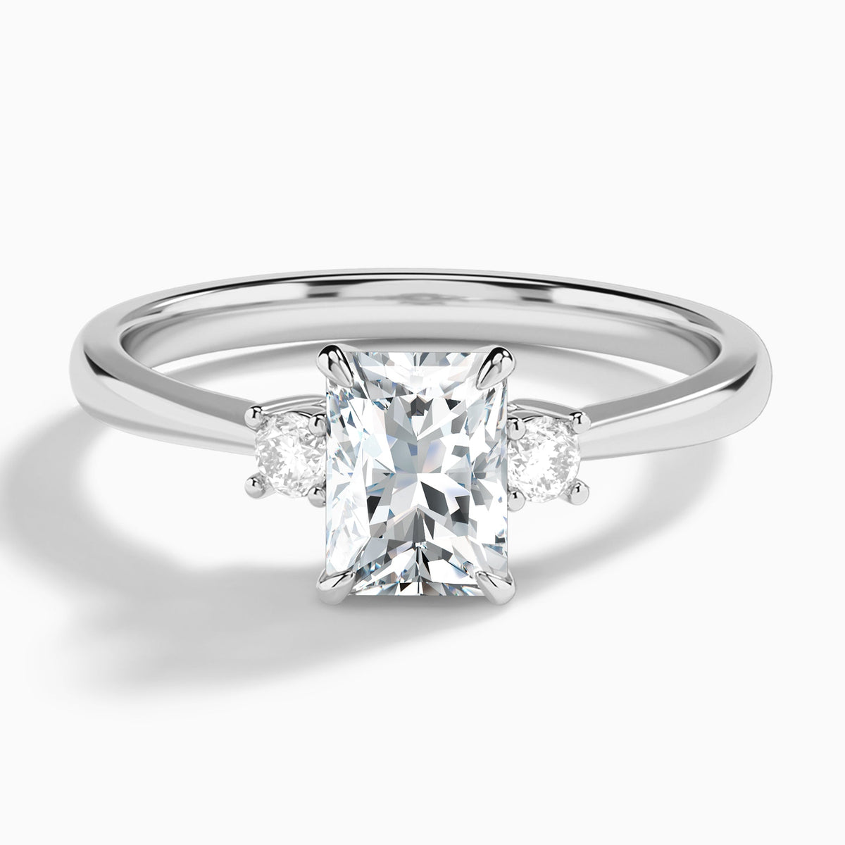 Radiant Mona Three Stone Lab Diamond Engagement Ring In 18K White Gold - Lucenjuri