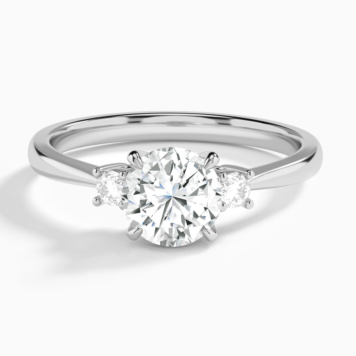 Round Mona Three Stone Lab Diamond Engagement Ring In 14K White Gold - Lucenjuri