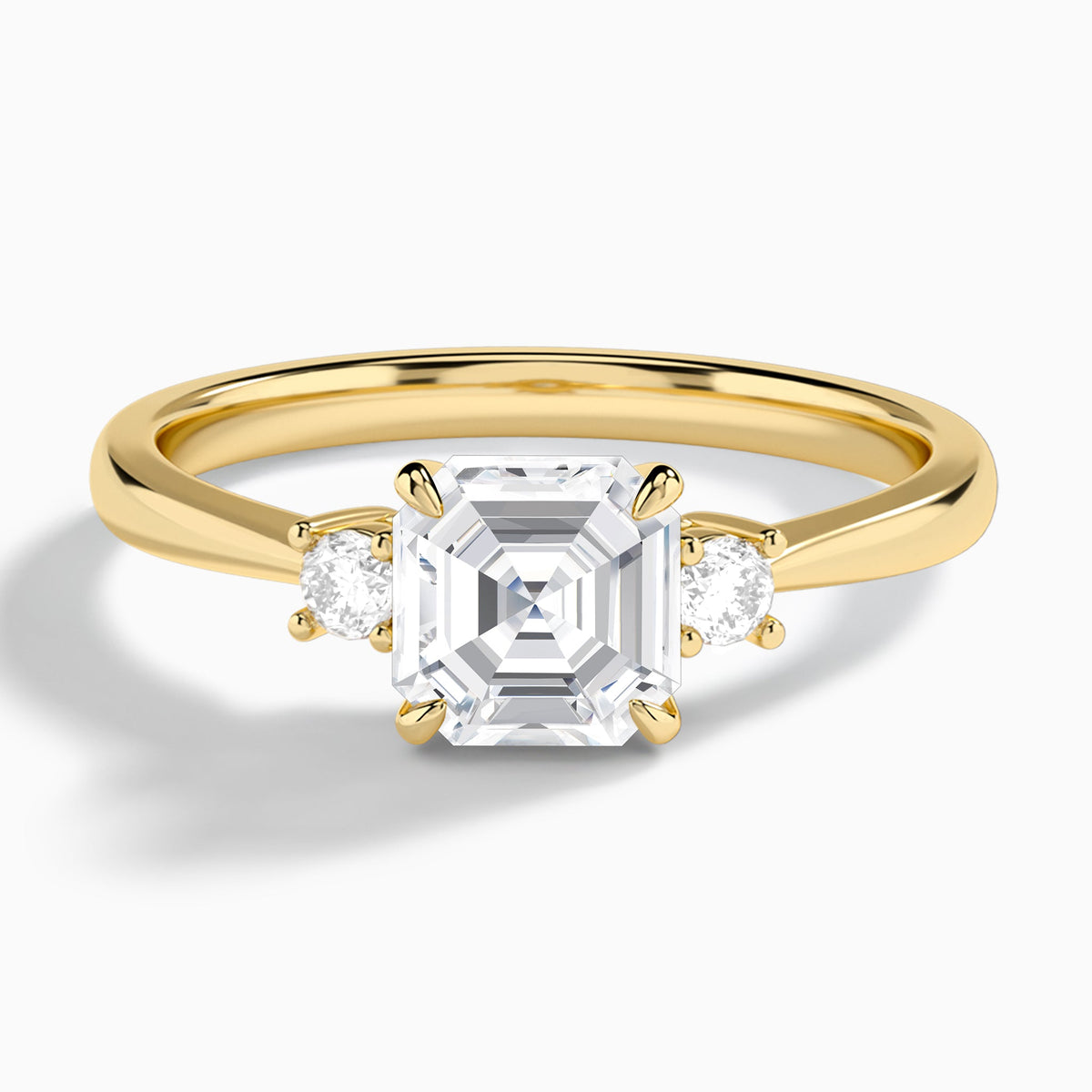 Asscher Mona Three Stone Lab Diamond Engagement Ring In 18K Yellow Gold - Lucenjuri