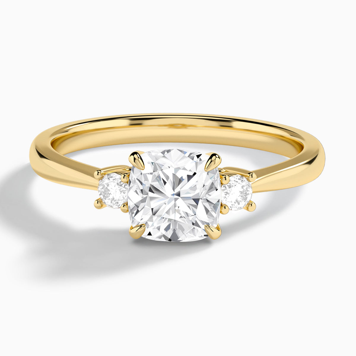 Cushion Mona Three Stone Lab Diamond Engagement Ring In 14K Yellow Gold - Lucenjuri